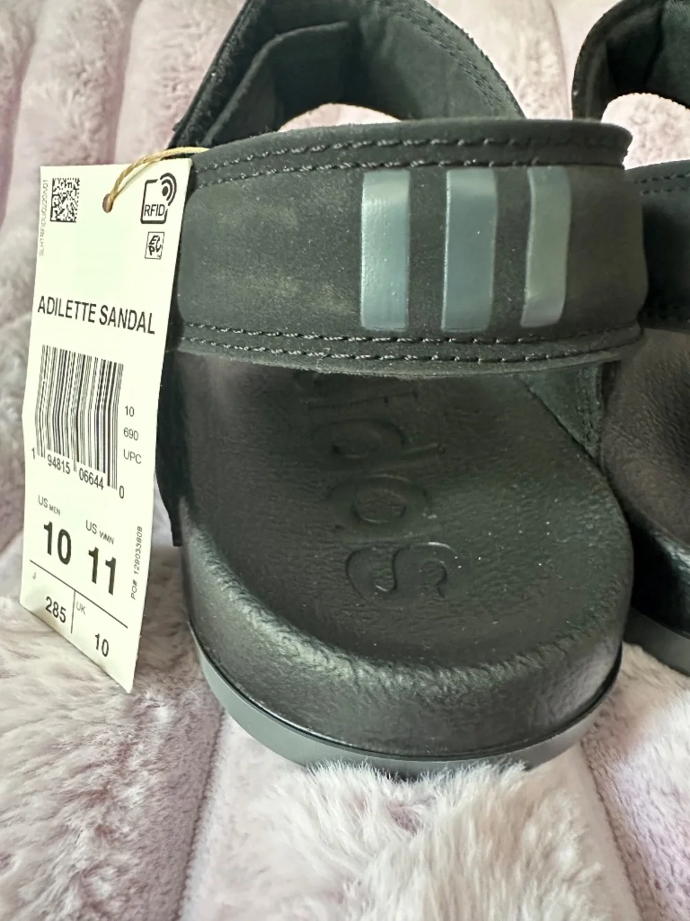 Men's 10 ADIDAS ADILETTE sandal slide velcro ankle Black & Grey LIGHTWEIGHT